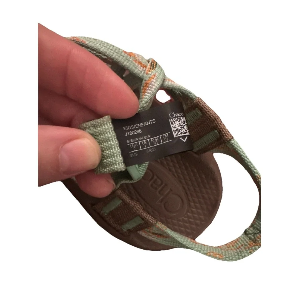 Chaco ZX1 EcoTread Sandals Youth Kids Size 2 Green Orange Strappy‎ Hiking